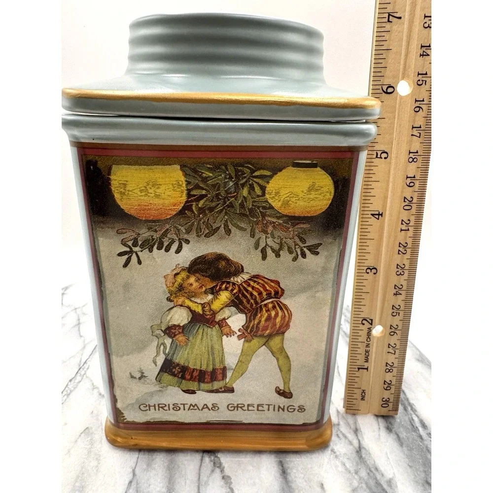 Christmas Cookie Jar Canister Vintage Style Christmas Greetings Sakura